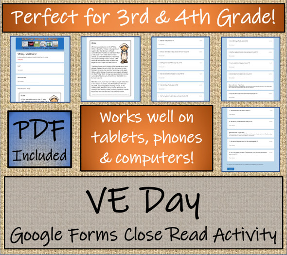 VE Day Close Reading Activity Digital & Print | 3rd Grade & 4th Grade