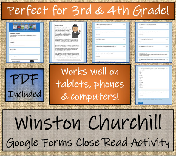 Winston Churchill Close Reading Activity Digital & Print | 3rd Grade & 4th Grade