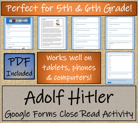 Adolf Hitler Close Reading Activity Digital & Print | 5th Grade & 6th Grade