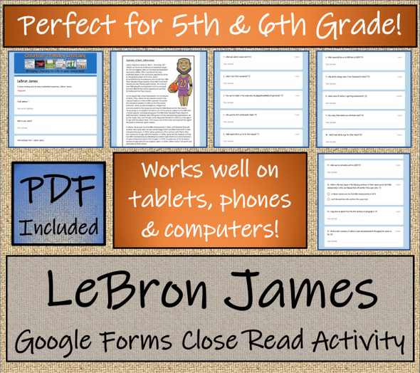 LeBron James Close Reading Activity Digital & Print | 5th Grade & 6th Grade