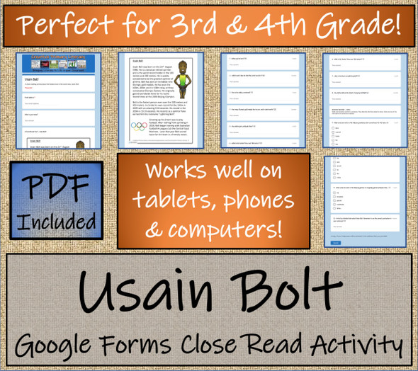 Usain Bolt Close Reading Activity Digital & Print | 3rd Grade & 4th Grade