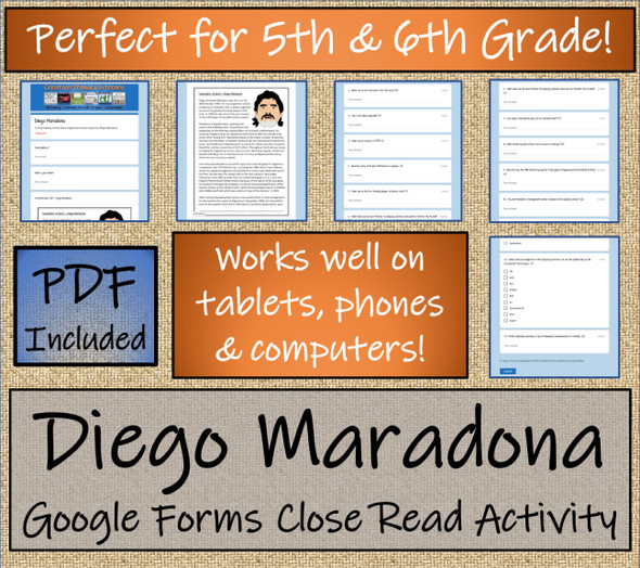 Diego Maradona Close Reading Activity Digital & Print | 5th Grade & 6th Grade