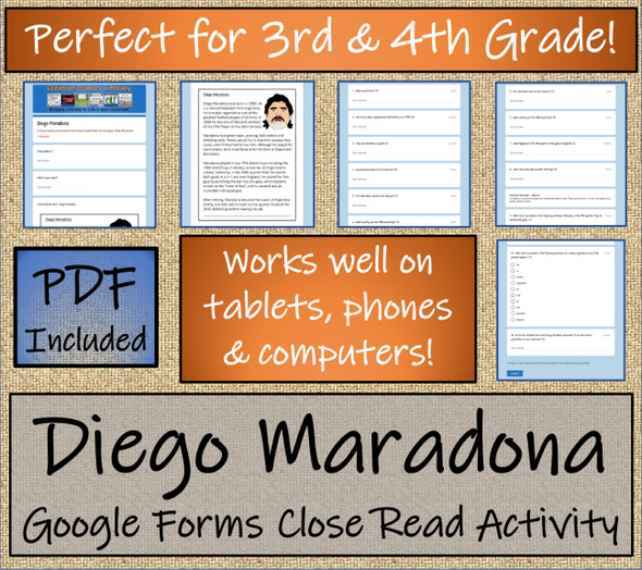 Diego Maradona Close Reading Activity Digital & Print | 3rd Grade & 4th Grade