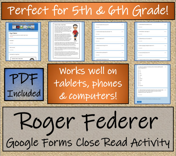 Roger Federer Close Reading Activity Digital & Print | 5th Grade & 6th Grade