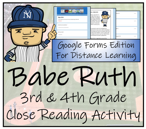 Babe Ruth Close Reading Activity Digital & Print | 3rd Grade & 4th Grade