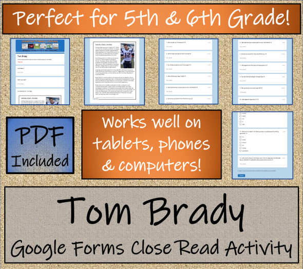Tom Brady Close Reading Activity Digital & Print | 5th Grade & 6th Grade