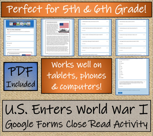 U.S. Enters World War I Close Reading Activity Digital & Print | 5th & 6th Grade