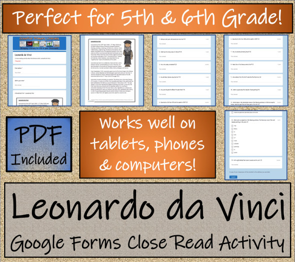 Leonardo da Vinci Close Reading Activity Digital & Print | 5th Grade & 6th Grade