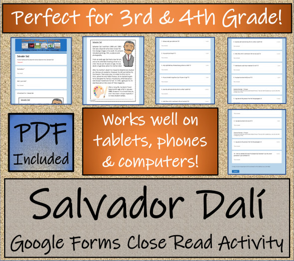 Salvador Dalí Close Reading Activity Digital & Print | 3rd Grade & 4th Grade