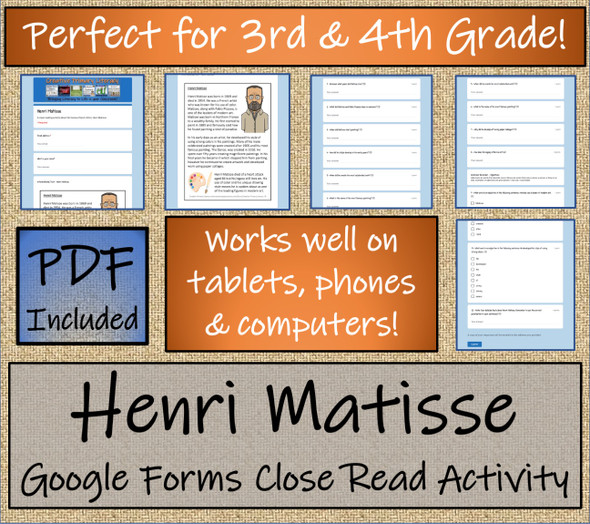 Henri Matisse Close Reading Activity Digital & Print | 3rd Grade & 4th Grade