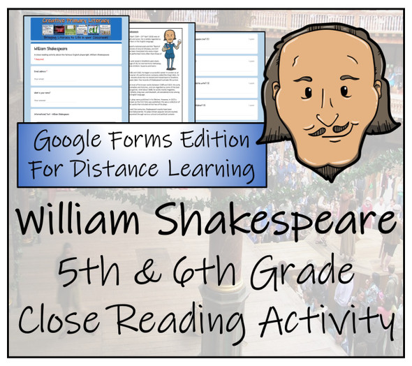 William Shakespeare Close Reading Activity Digital & Print | 5th & 6th Grade