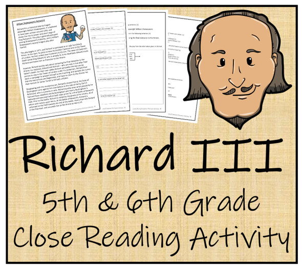 William Shakespeare's Richard III Close Reading Activity | 5th Grade & 6th Grade