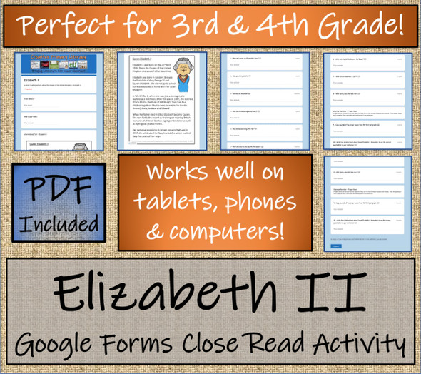 Queen Elizabeth II Close Reading Activity Digital & Print | 3rd & 4th Grade