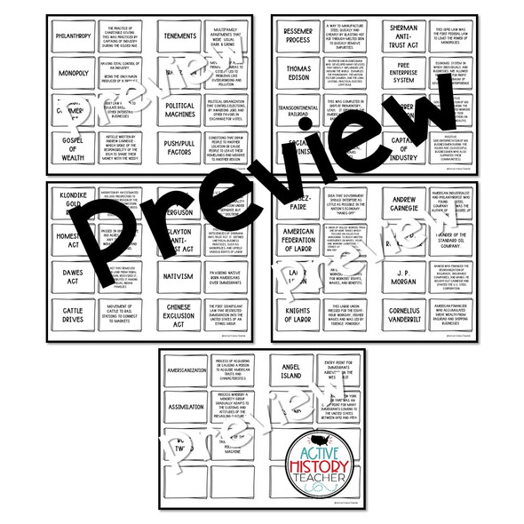 Gilded Age Activity Vocabulary Matching Hands-On EOC Review