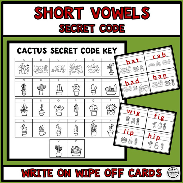 Short Vowel Words, Secret Code  Literacy Center