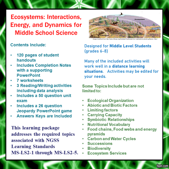 Ecosystem Interactions, Energy and Dynamics Learning Activities for MS Science