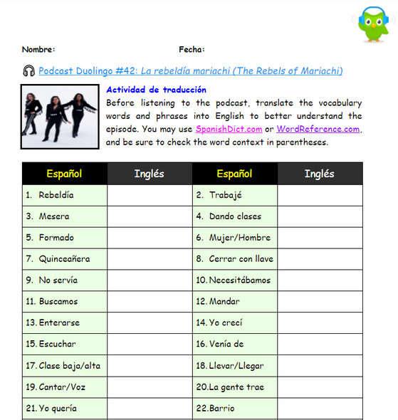 Listening Activity Guide | Duolingo Spanish Podcast #42: La rebeldía mariachi