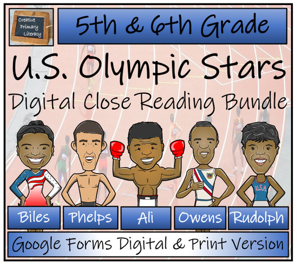 U.S. Olympic Stars Close Reading Bundle Digital & Print | 5th & 6th Grade