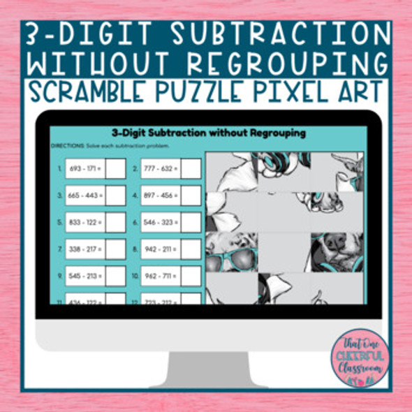 3-Digit Subtraction without Regrouping Scramble Puzzle Pixel Art