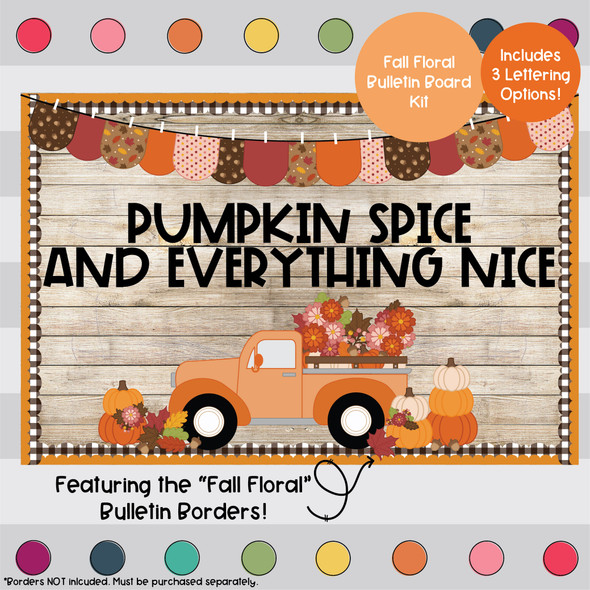 Fall Floral Truck - Pumpkin - August and September Bulletin Board Kit