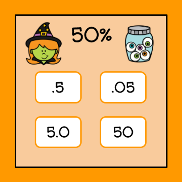 Halloween Fractions - Decimals - Percentages Game