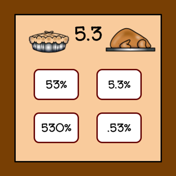 Thanksgiving - Fractions - Decimals - Percentages Conversion Game