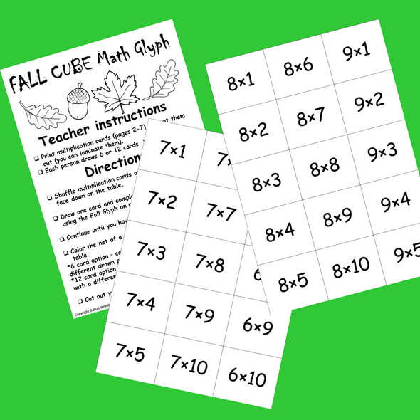 Fall Math Glyph STEAM activity Multiplication Facts Build 3D Cube hands-on Math