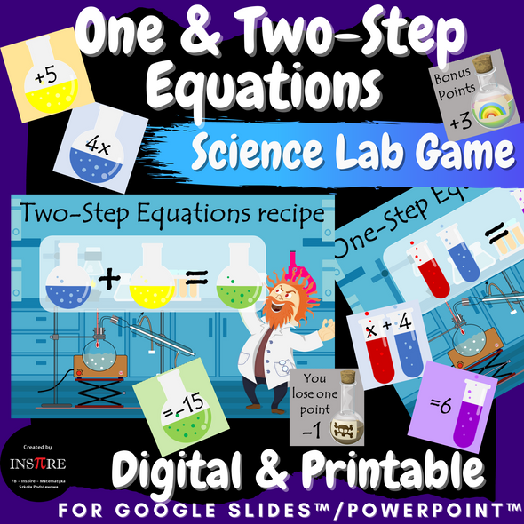 Solving One Step & Two Step Equations Activity | Science Lab Algebra Math Game