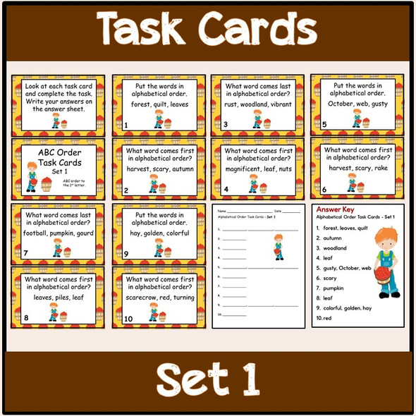 ABC Order Task Cards, Literacy Centers, Whole Group Activity