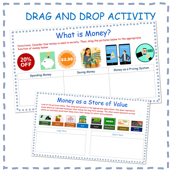 Functions & Characteristics of Money Drag and Drop Google Slides for Economics