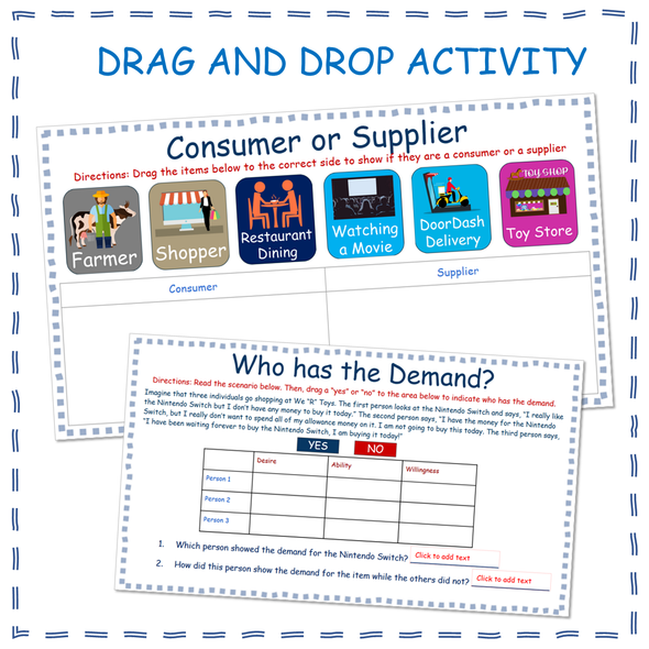 Supply and Demand Drag and Drop Google Slides Activity for Economics + Printable