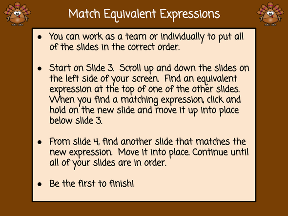 Thanksgiving Equivalent Expressions Race - Digital