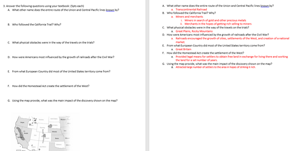 Westward Expansion Mapping Activity