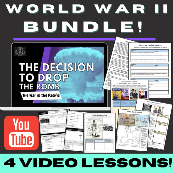 This is a bundle of four powerful episodes and lessons that go with these 4 youtube videos of mine that teaches the story of World War II from the road to Pearl Harbor, how women's roles on the Home Front were changed with Rosie the Riveter, the importance of D-Day, and the decision to drop the Atomic Bombs on Japan.  

