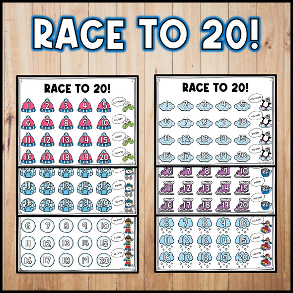 Winter Counting to 20 | Race to 20 Activity Mats