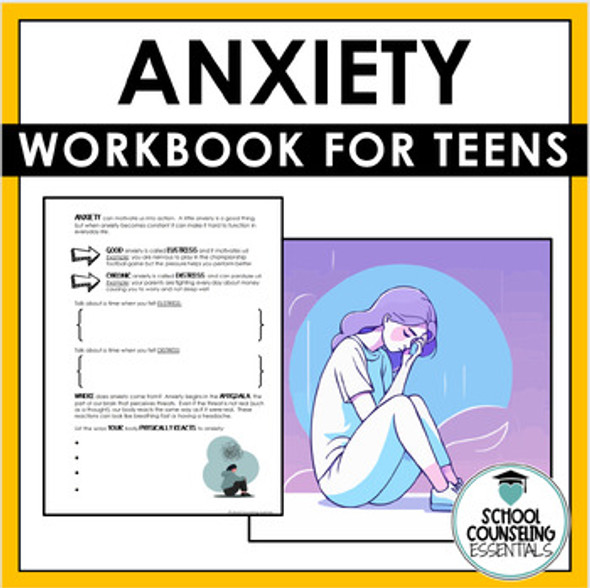 Anxiety Counseling workbook CBT DBT 20 worksheets includes Google Slides