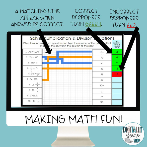 Solve Multiplication & Division Equations Matching (Print & Digital)