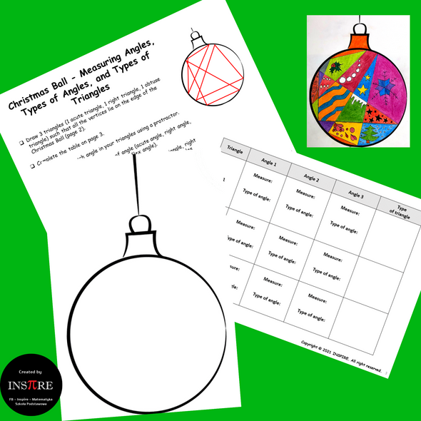 FREE Christmas Ball Measuring Angles Types of Angles Triangles Math & Art Project