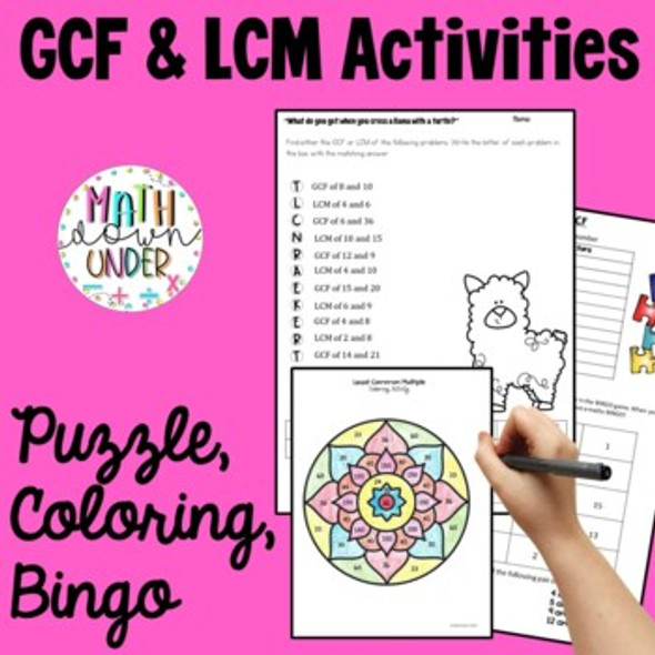 GCF and LCM Activities - Coloring, Cut n Paste, BINGO, Puzzle