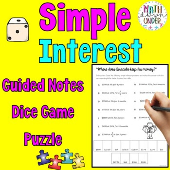 Simple Interest Activities - Guided Notes, Puzzle, and Dice Game