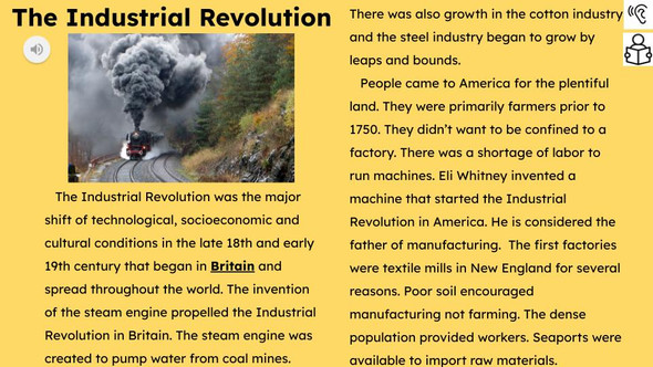 Industrial Revolution Informational Text Reading Passage and Activities