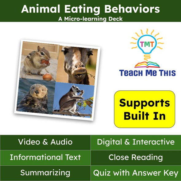 Animal Eating Behaviors Informational Text Reading Passage and Activities