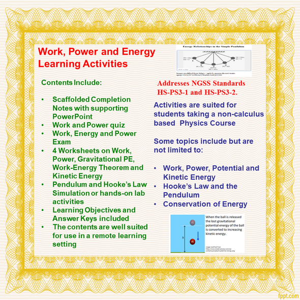 Work, Power and Energy Learning Activities