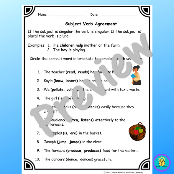 Subject and Verb Agreement Worksheets
