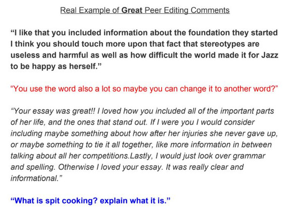 Real Examples of Great Peer Editing Comments - ELA - Writer's Workshop