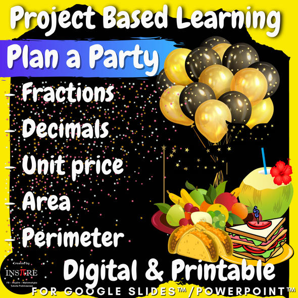 Fractions & Decimals Mixed Numbers Math Project Based Learning - Plan a Party