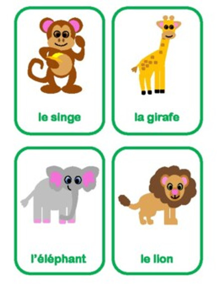 French Zoo Animal Flash Cards