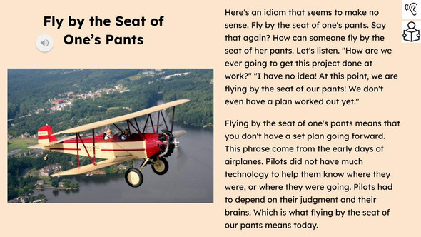 Fly by the Seat of One's Pants Figurative Language Reading Passage and Activities