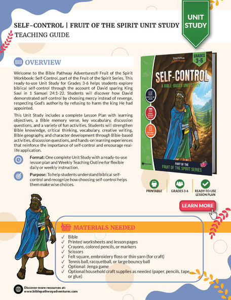 Self-Control Fruit of the Spirit Bible Unit Study for Grades 3-6 | David spares King Saul