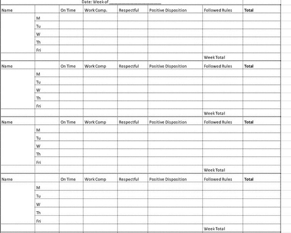 Behavior Point Sheets - Editable Excel Spreadsheet